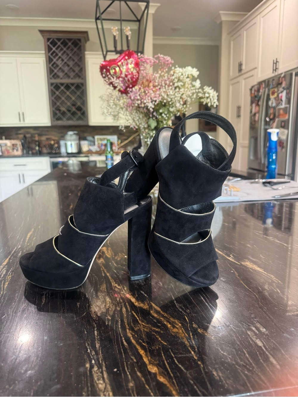 Stuart Weitzman Black Suede High Heel Platform Sandals - Unbranded